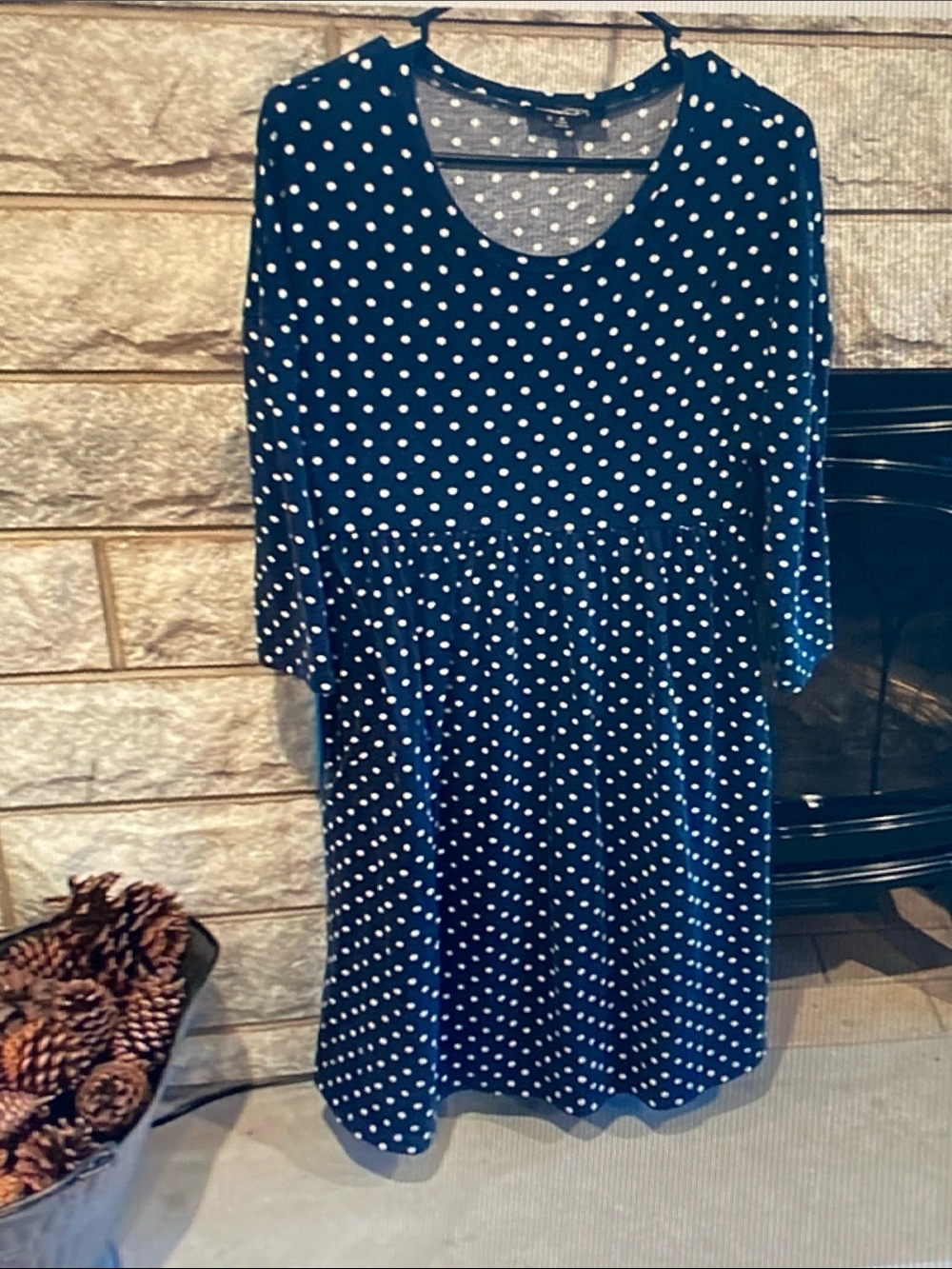 Suzanne Betro Navy and White Polka Dot Casual Dress